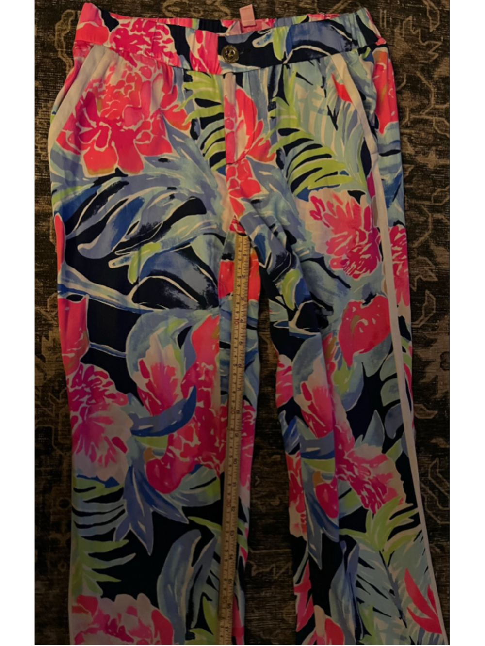 Women's Lilly Pulitzer Straight Leg Pants Size 00 Blue Pink Floral